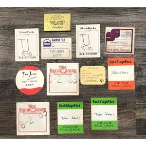 Vintage Tom Jones Backstage Pass LOT of 12 Various Years & Venues